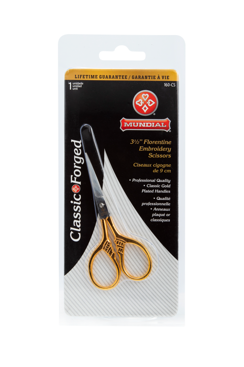 Mundial 160-CS Florentine Embroidery Scissors Classic Forged 3.5 inches Gold Plated