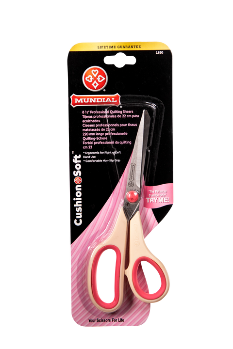 Mundial 1850 Quilter Scissors Cushion Soft 8.5 inches Pink & Cream Double Knife Edge