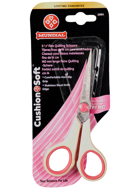 Mundial 1854 Fine Quilting Scissors Cushion Soft 5.5 inches Cream & Pink