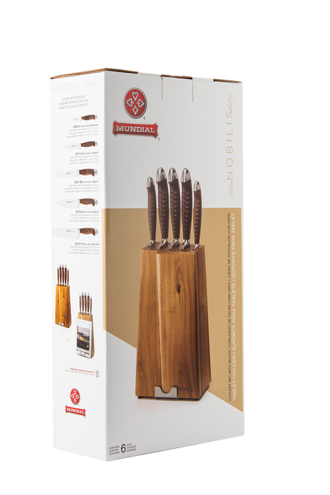 Mundial 3300-6 Knife Block Set With Wood Block Nobilis Series 6-Piece