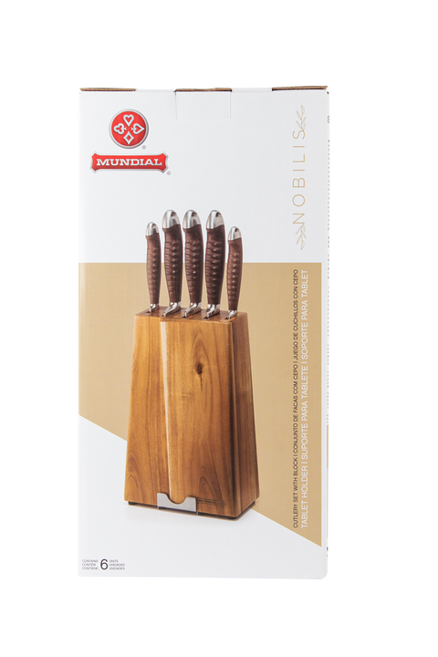 Mundial 3300-6 Knife Block Set With Wood Block Nobilis Series 6-Piece