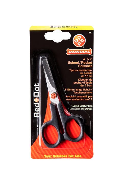 Mundial BP667 Pocket School Scissors Left Hand Red Dot 4.5 inches Black