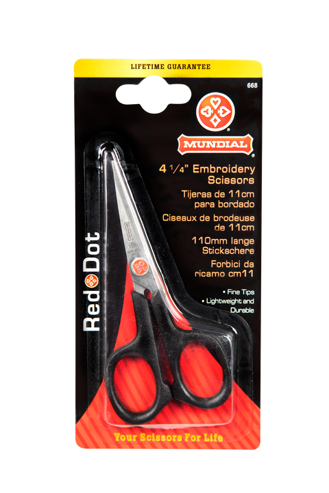 Mundial BP668 Embroidery Scissors Red Dot 4.25 inches Black