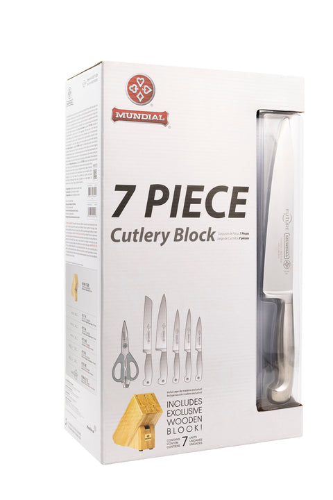Mundial 4100-7 Knife Set With Wood Block Future Series 7-Piece Silver