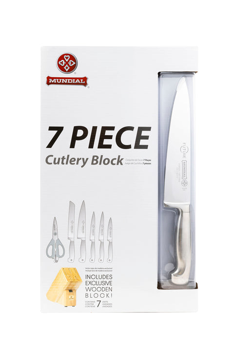 Mundial 4100-7 Knife Set With Wood Block Future Series 7-Piece Silver