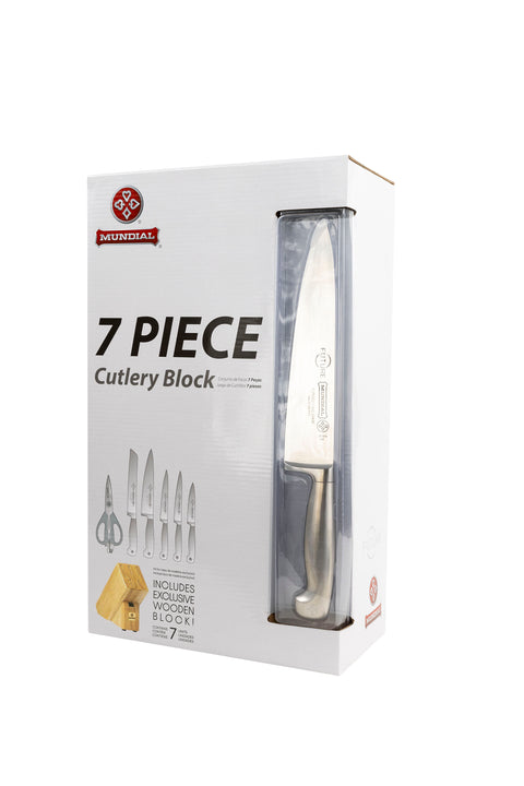 Mundial 4100-7 Knife Set With Wood Block Future Series 7-Piece Silver
