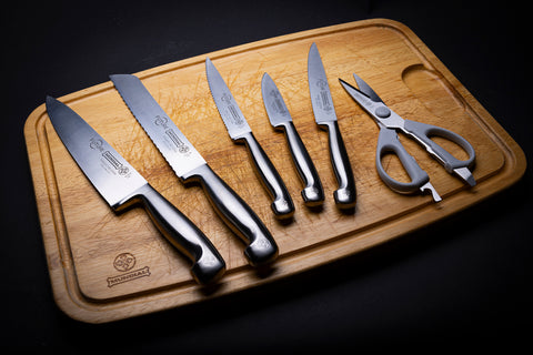 Mundial 4100-7 Knife Set With Wood Block Future Series 7-Piece Silver