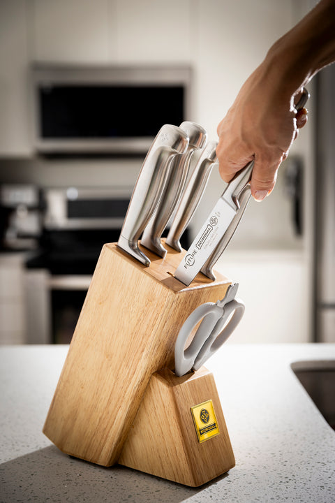 Mundial 4100-7 Knife Set With Wood Block Future Series 7-Piece Silver