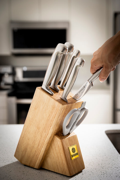 Mundial 4100-7 Knife Set With Wood Block Future Series 7-Piece Silver