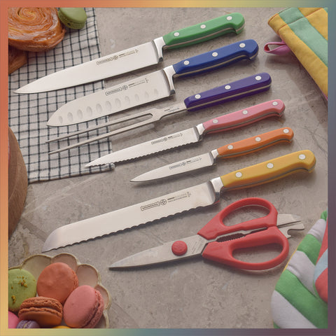 Mundial MC5100-8 Gift Knife Set With Wood Block Colors Series 8 Piece Full Tang Blade