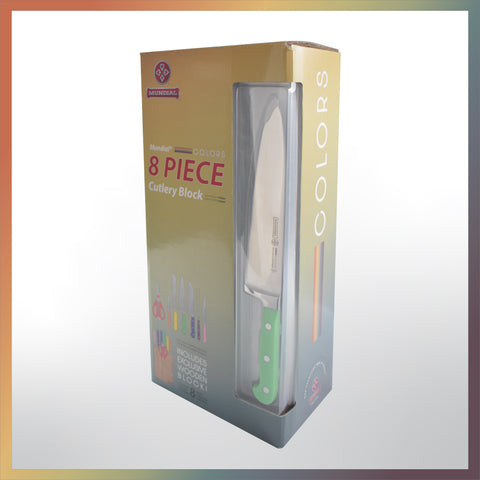 Mundial MC5100-8 Gift Knife Set With Wood Block Colors Series 8 Piece Full Tang Blade