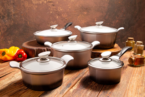 Mundial PA5000-5P Cookware Non-stick Ceramic Coating Pots and Pans Set 10-Piece Aluminum Black
