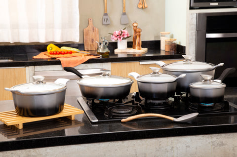 Mundial PA5000-5P Cookware Non-stick Ceramic Coating Pots and Pans Set 10-Piece Aluminum Black