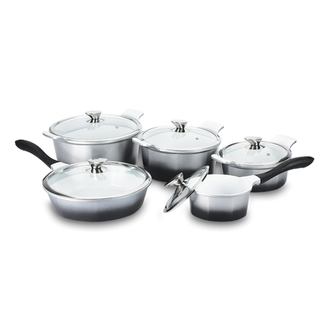 Mundial PA5000-5P Cookware Non-stick Ceramic Coating Pots and Pans Set 10-Piece Aluminum Black
