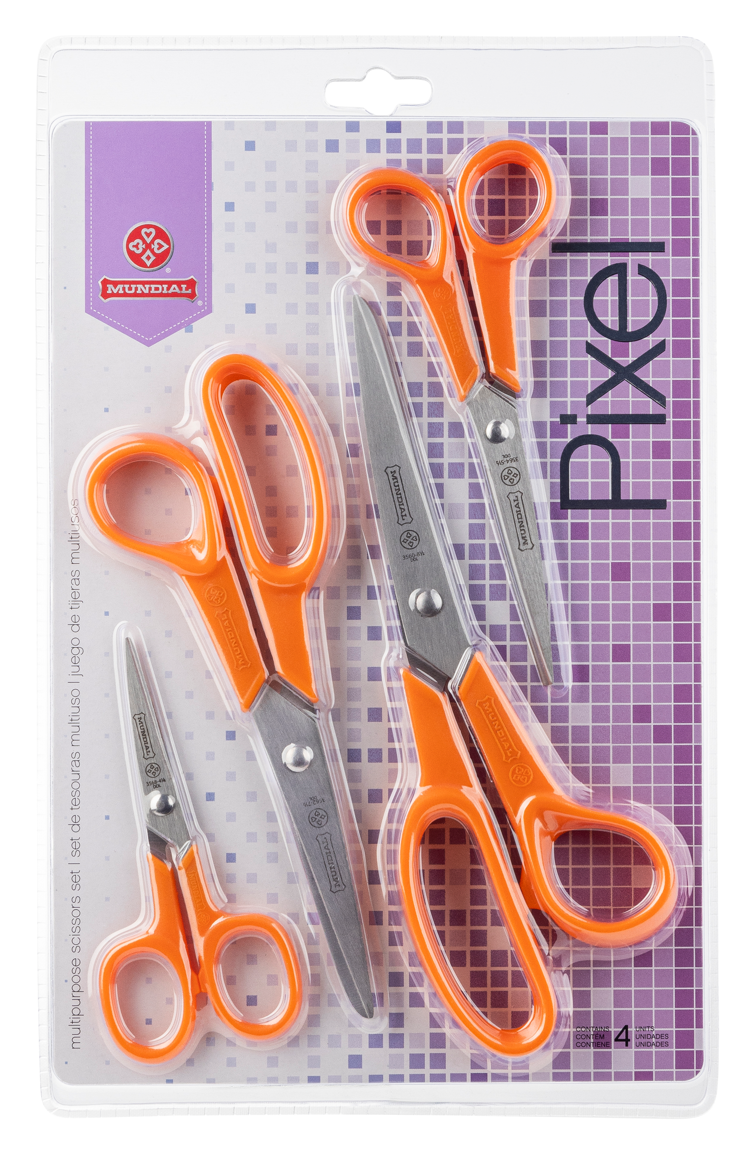 Mundial 3500-4 Multipurpose Scissors Pixel 4-Piece Set Orange