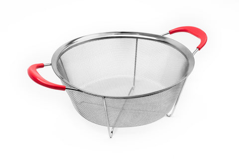 Mundial RKT-0025 Colander Strainer With Red Silicone Handles 9.inches