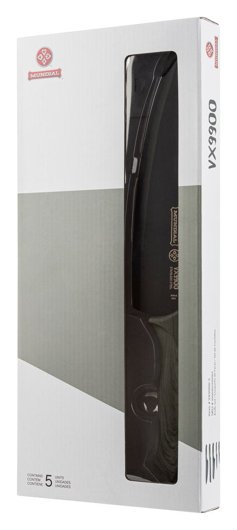 Mundial VX9900-5 Black Knife Set With Black Handle 5 Piece Plastic Blade Protectors