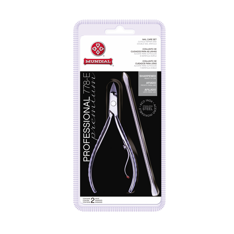 Mundial  778-E Cuticle Nipper Full Jaw with Duplex Pusher & Scraper 2 Piece Set