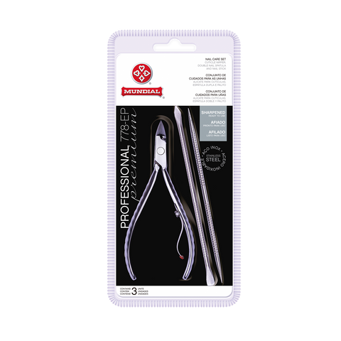 Mundial 778-EP Cuticle Nipper with Double Nail Spatula & Pusher 3 Piece Set