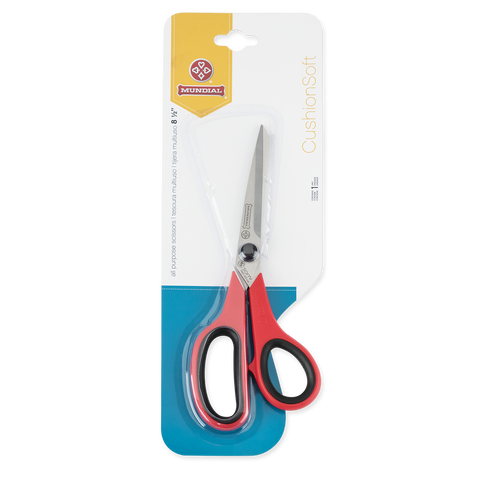 Mundial BP1860-3 Multi-Purpose Shears Micro-Serrated Edge Cushion Soft 8.5 inches Red & Black