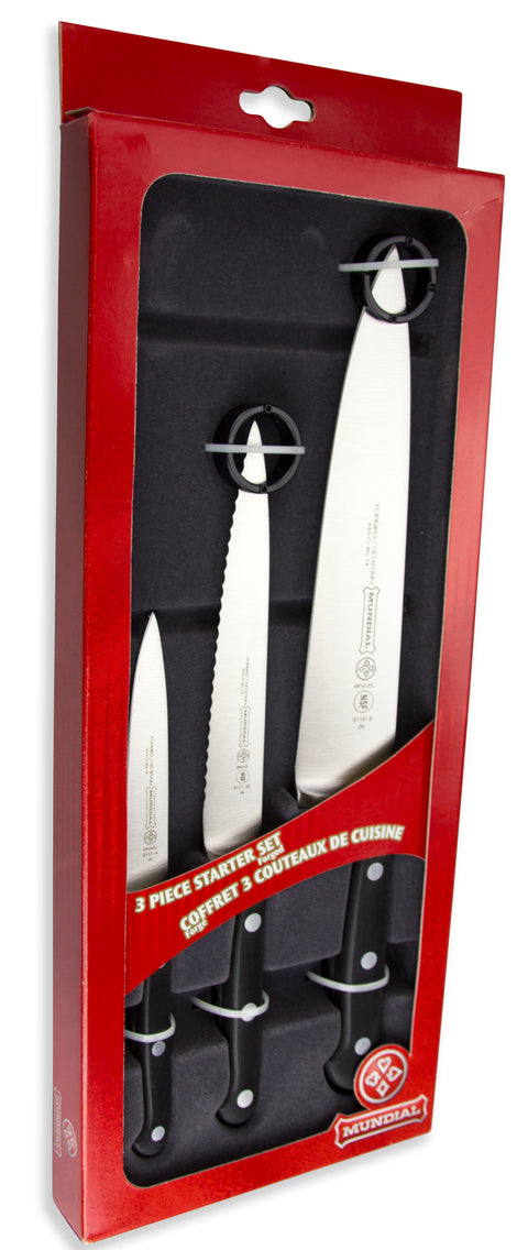 Mundial BP5000-3 Chef's, Utility Serrated and Paring Knives 3-Piece Starter Set Black