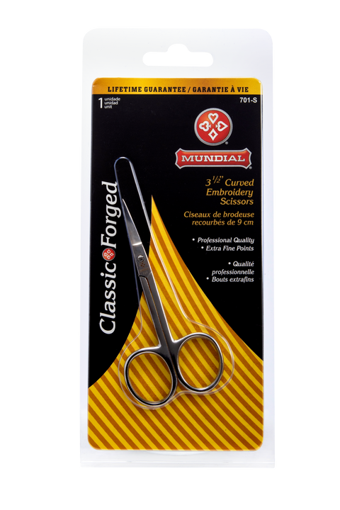 Mundial 701-S Curved Embroidery Scissors Specialty Forged 3.5 inches Silver