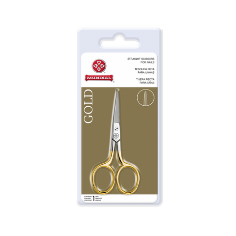 Mundial BC-333 Nail and Cuticle Straight Scissors 3.5 inches Silver& Gold