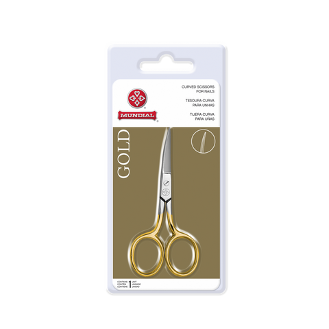 Mundial BC-334 Nail and Cuticle Curved Scissors, 3.5 inches Silver& Gold