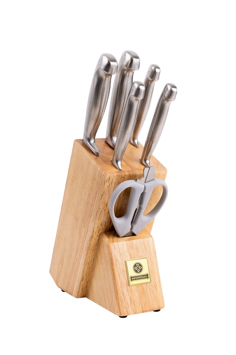 Mundial 4100-7 Knife Set With Wood Block Future Series 7-Piece Silver