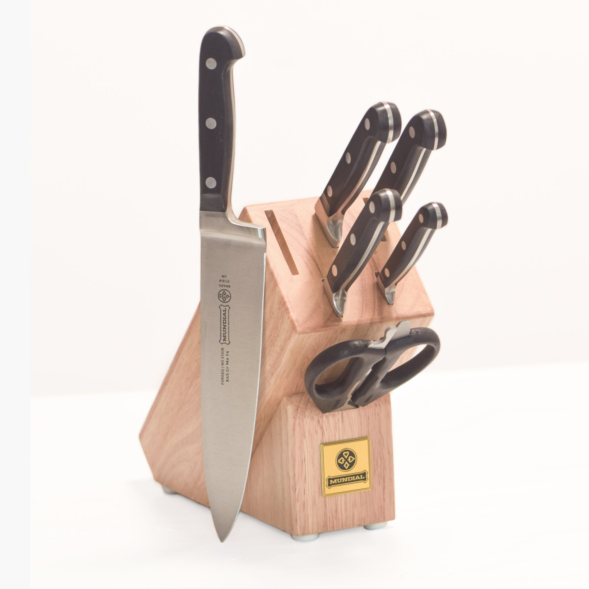 Mundial K5100-7 Box Cutlery Set with Wood Block 5100 Series 7 Pieces - Stainless Steel / Stainless Steel