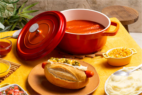 Mundial PA9000-28L Dutch Oven Pot With Lid & Handles 7 Qt. Cast Aluminum Orange