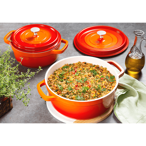 Mundial PA9000-26L Dutch Oven Pot With Lid & Handles 3.7 Qt. Cast Aluminum Orange