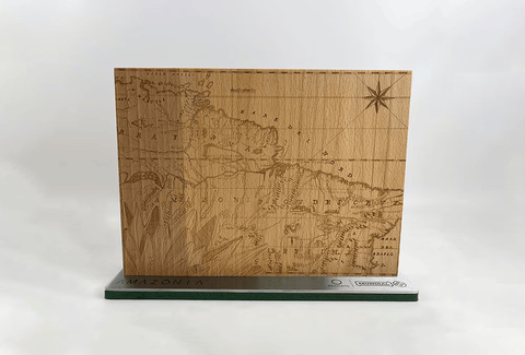 Wooden map model on a white background