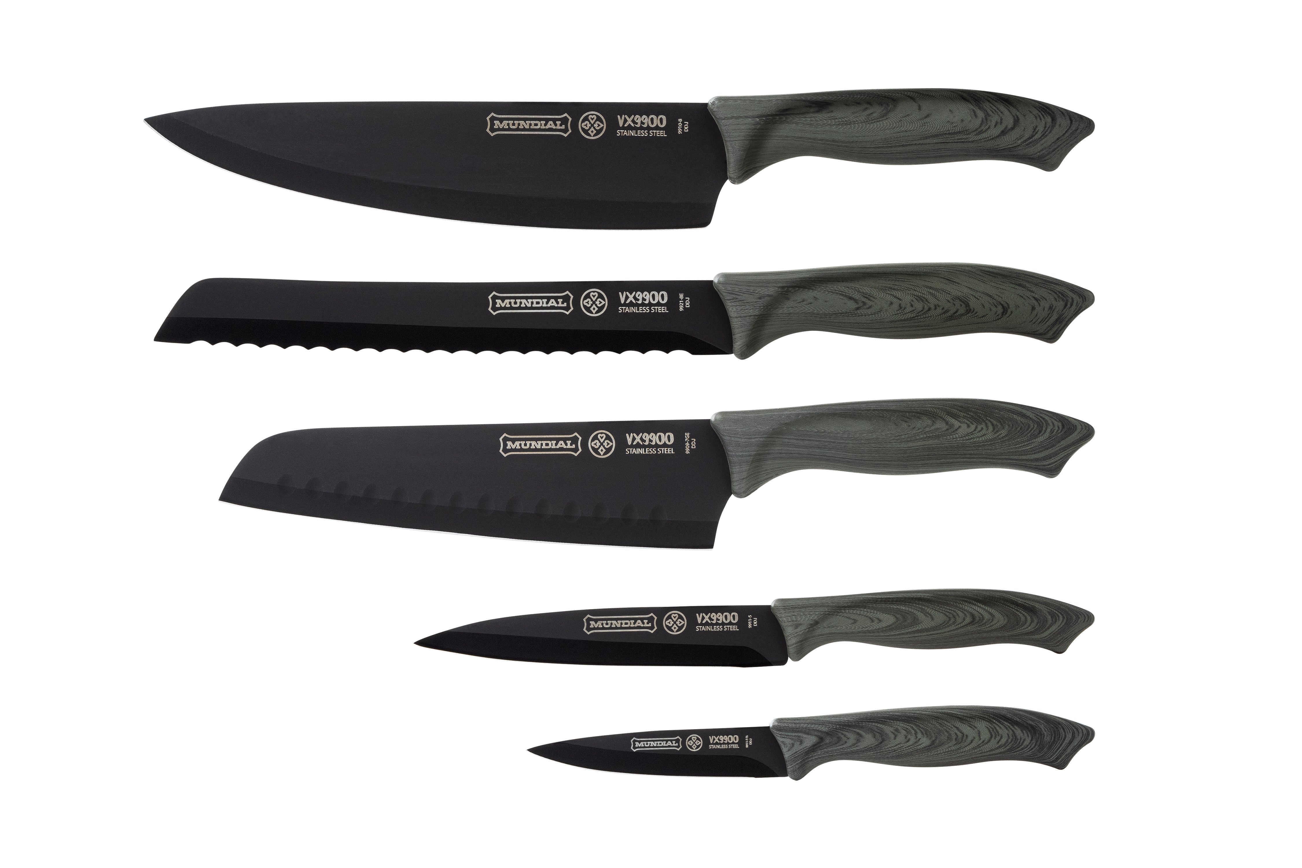 Mundial VX9900-5 Black Knife Set With Black Handle 5 Piece Plastic