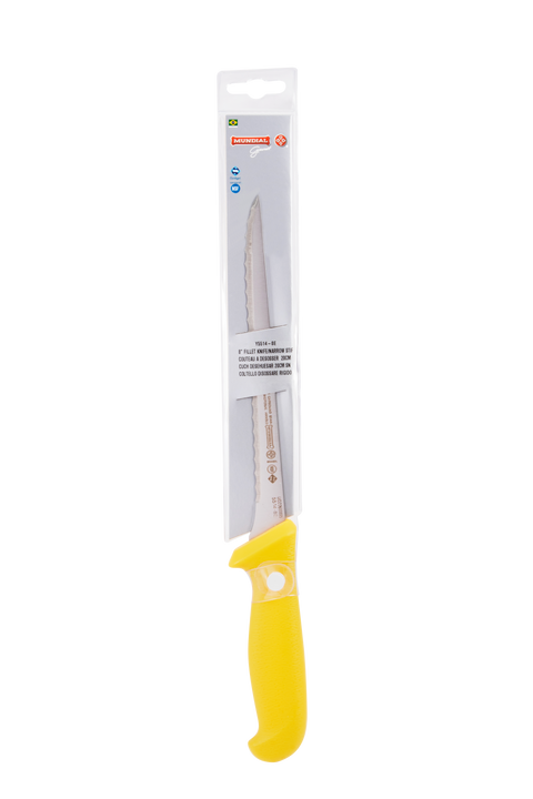 Mundial Y5514-8E Fish Fillet Knife Narrow Stiff Serrated 5500 Series 8 inches Yellow
